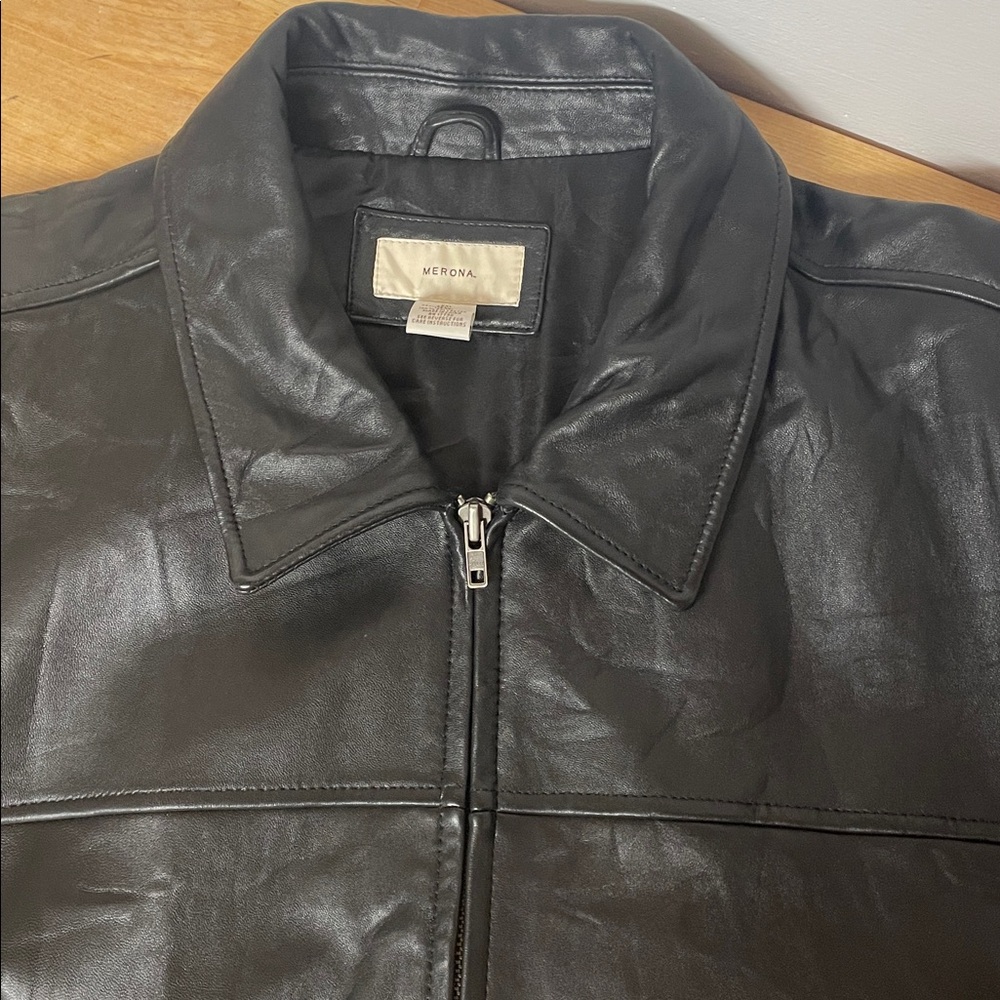 Merona classic black leather jacket men’s size XXL - Picture 11 of 17